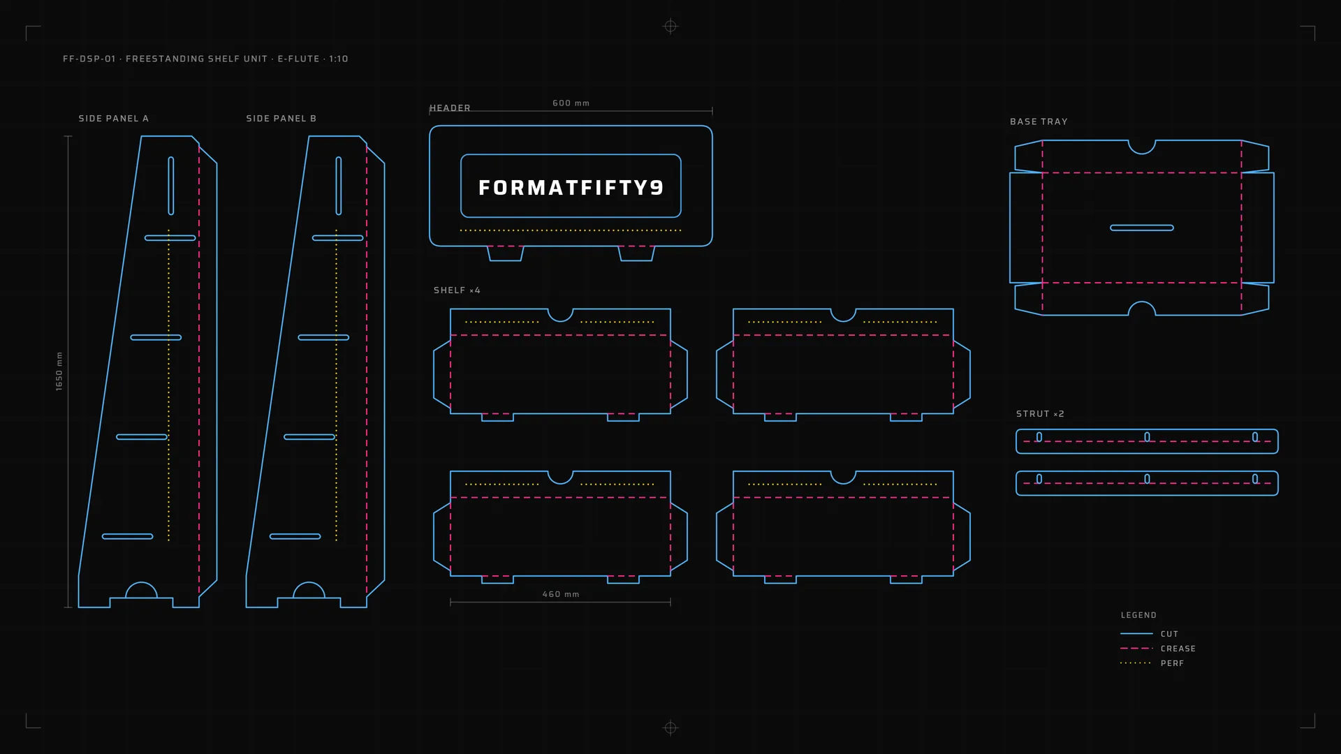 Cutter-file dieline for a Formatfifty9 display on a dark screen