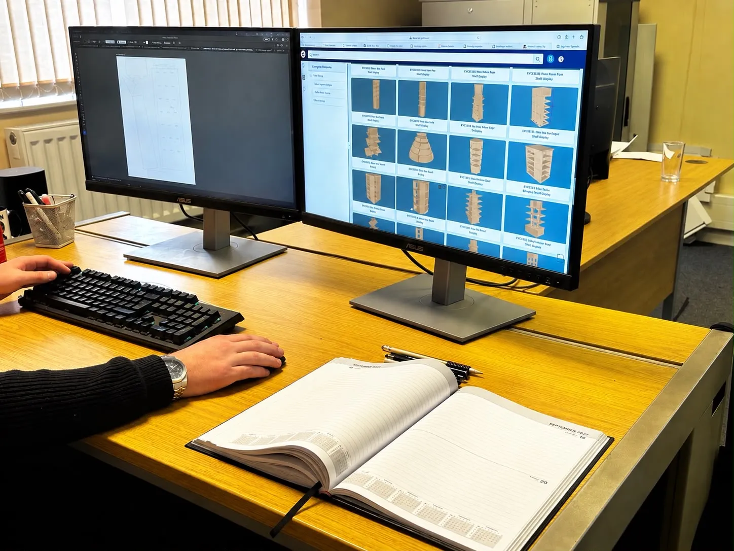 The Formatfifty9 design desk with display designs on screen