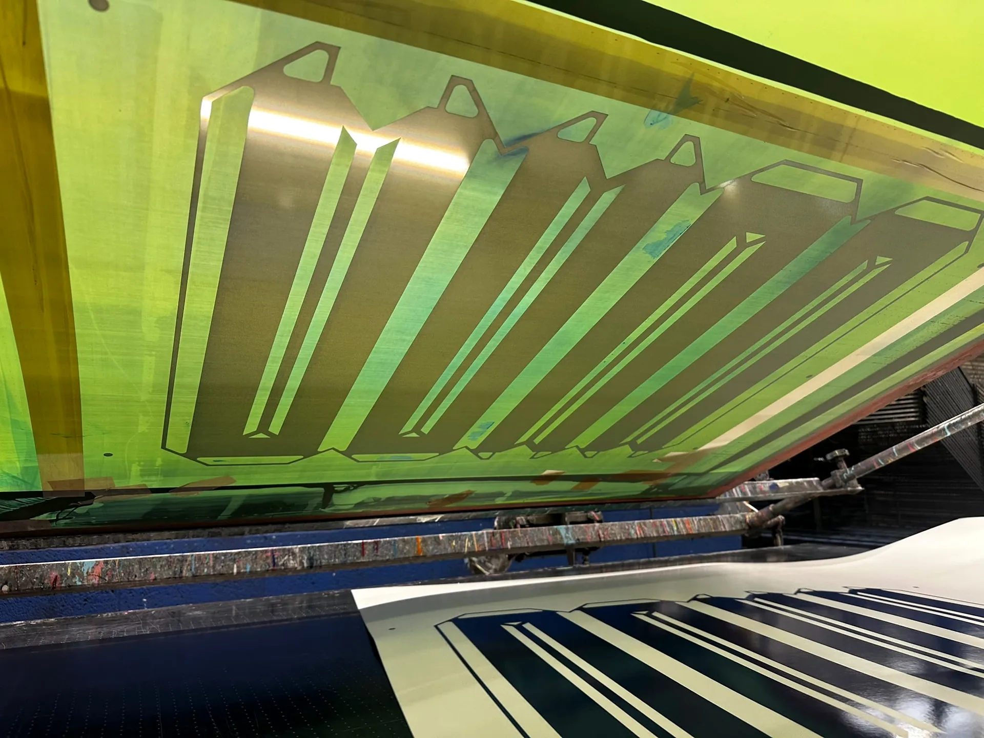 A screen-print screen in the Formatfifty9 workshop