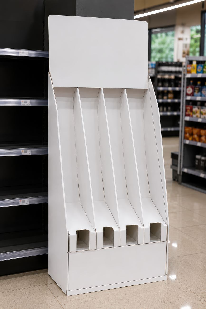 Temporary stock - a white unprinted floor display unit